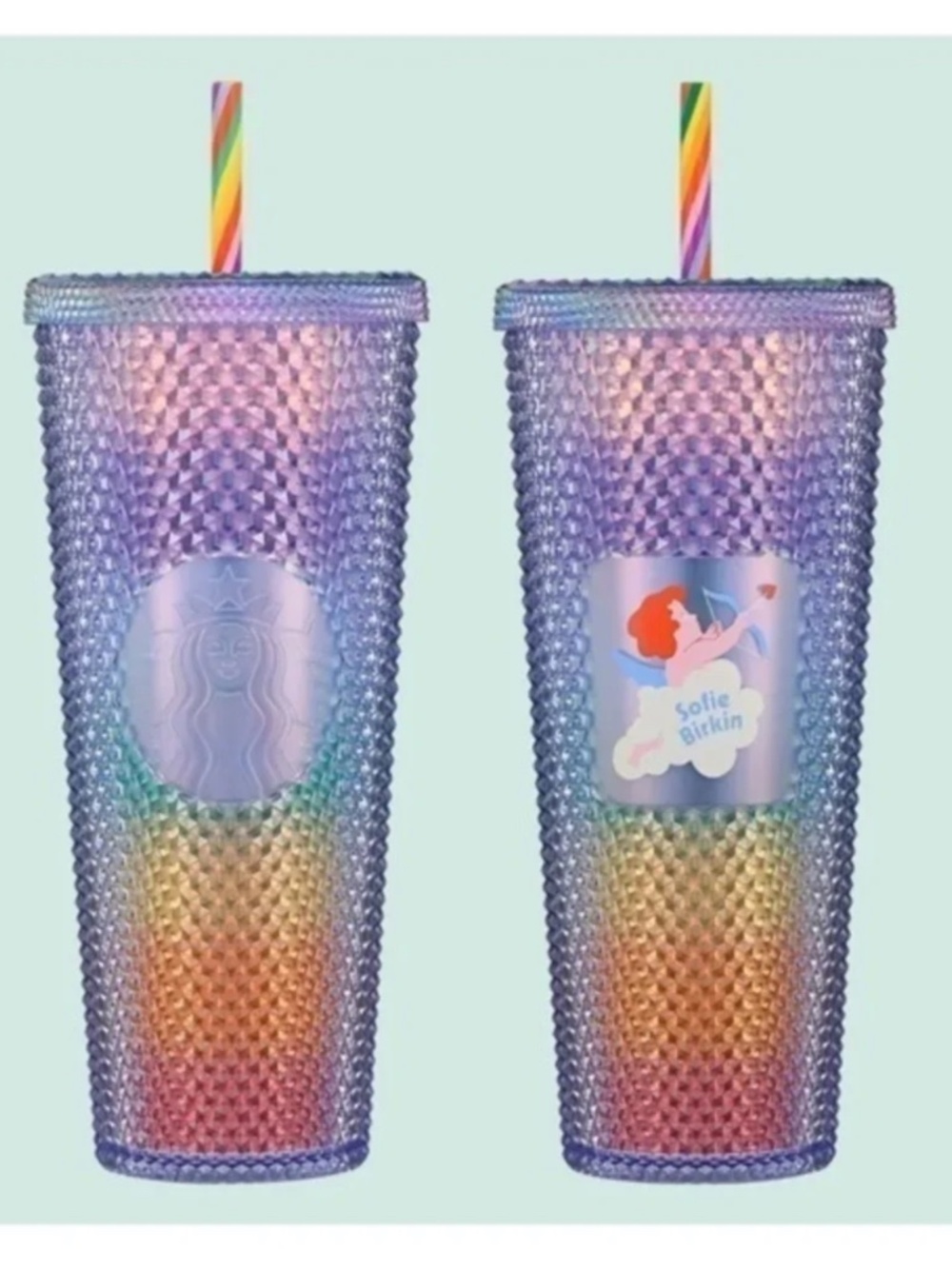 STARBUCKS Summer 2024 Sofie Birkin Rainbow Pride Bling Studded Venti Tumbler